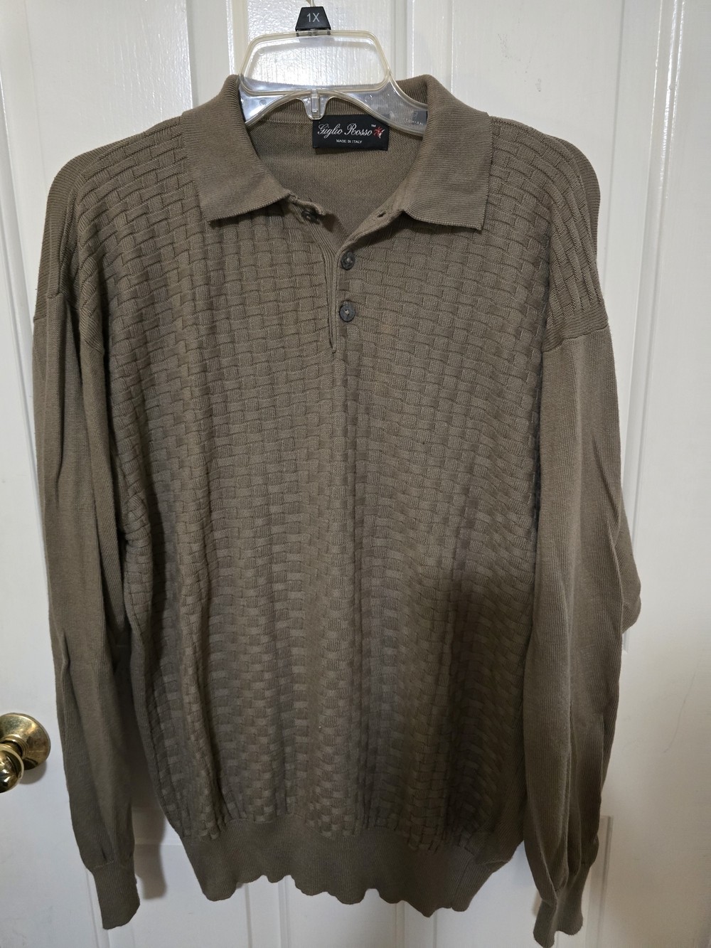Giglio Rosso Textured Knit Polo in Olive Brown